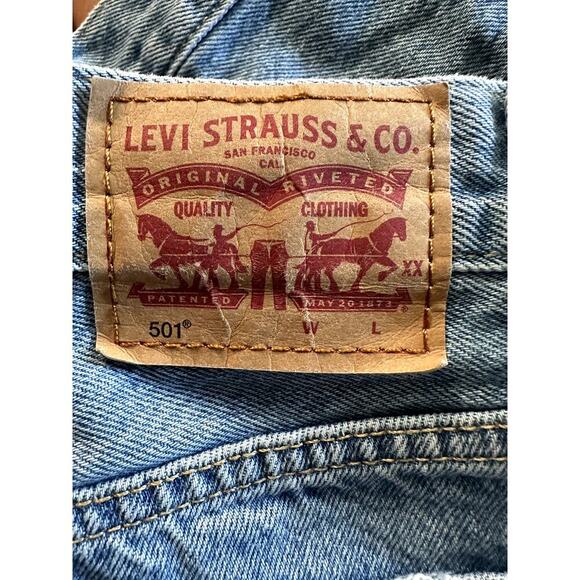 Levis' 501 Blue Denim Distress Cut Off High Rise Button Fly Jean Shorts Size 25 - Picture 3 of 6
